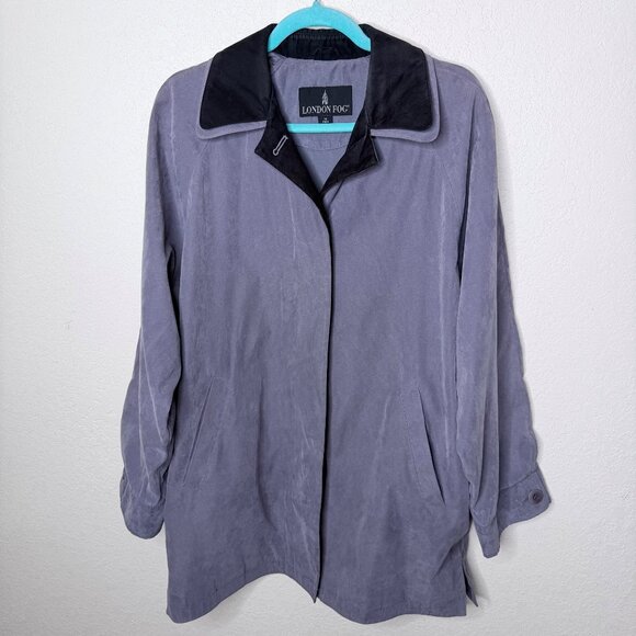 London Fog Button Up Jacket Womens Size M Purple Lightweight Coat Career - Picture 1 of 11